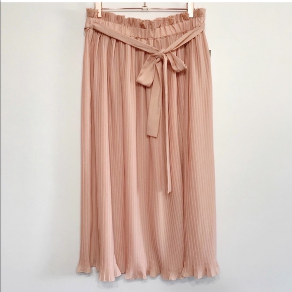 Hunter Dixon Accordion Pleated Blush Peach Pink Midi Skirt with Sash Tie Small - Picture 3 of 8